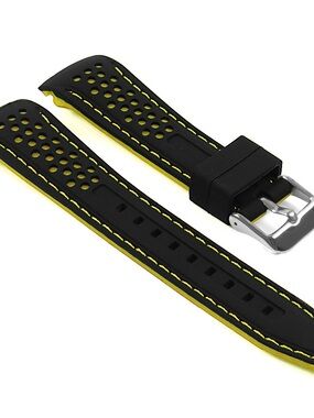 Strapsco 24mm Black And Yellow Rubber Perforated Rally Strap with Curved Ends